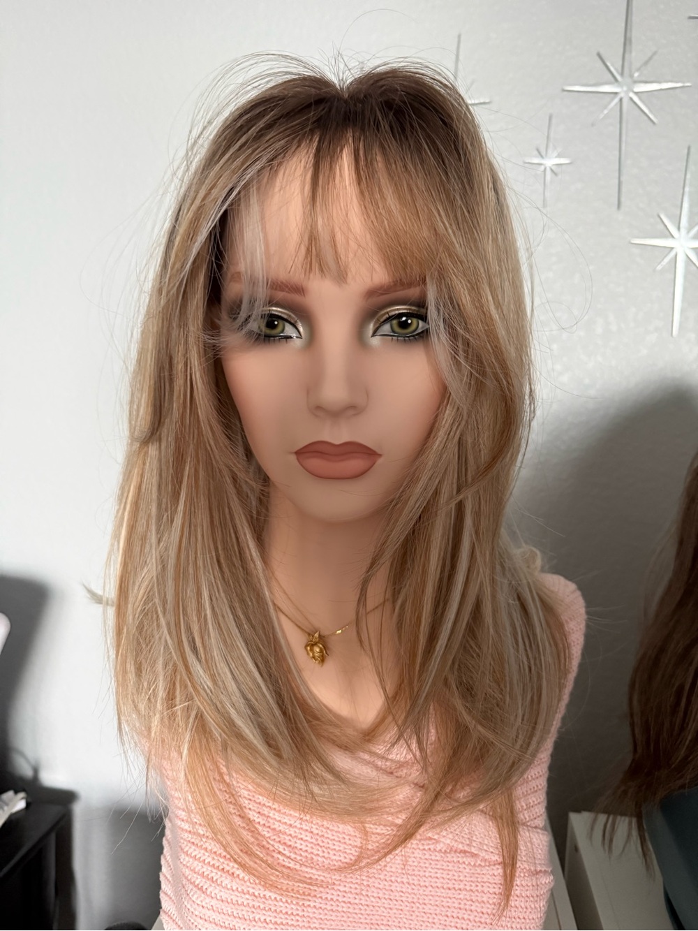 JBEXTENSION Lila Blonde Layered Women's Wig with Fringe - HF synthetic